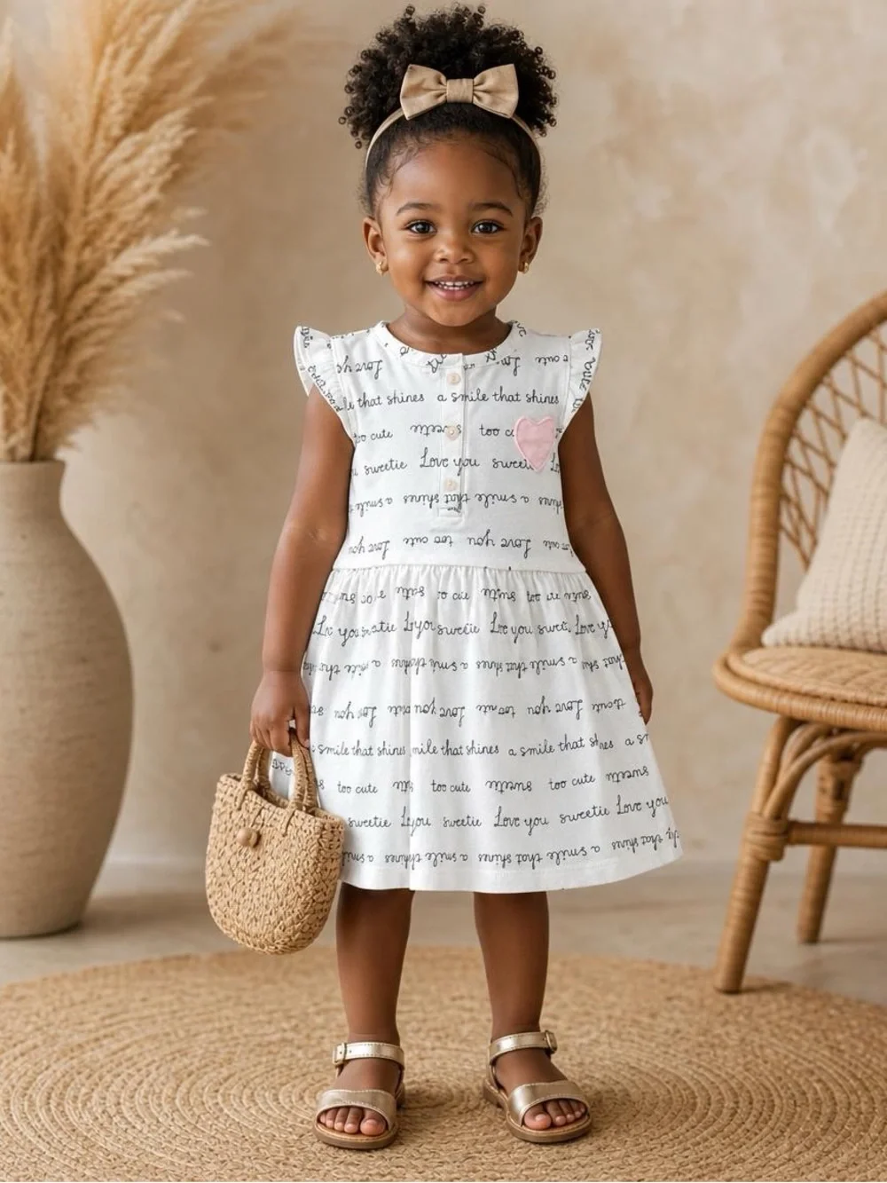 Carter’s Baby Girl White Script “Sweet Words” Dress Pink Heart Pocket